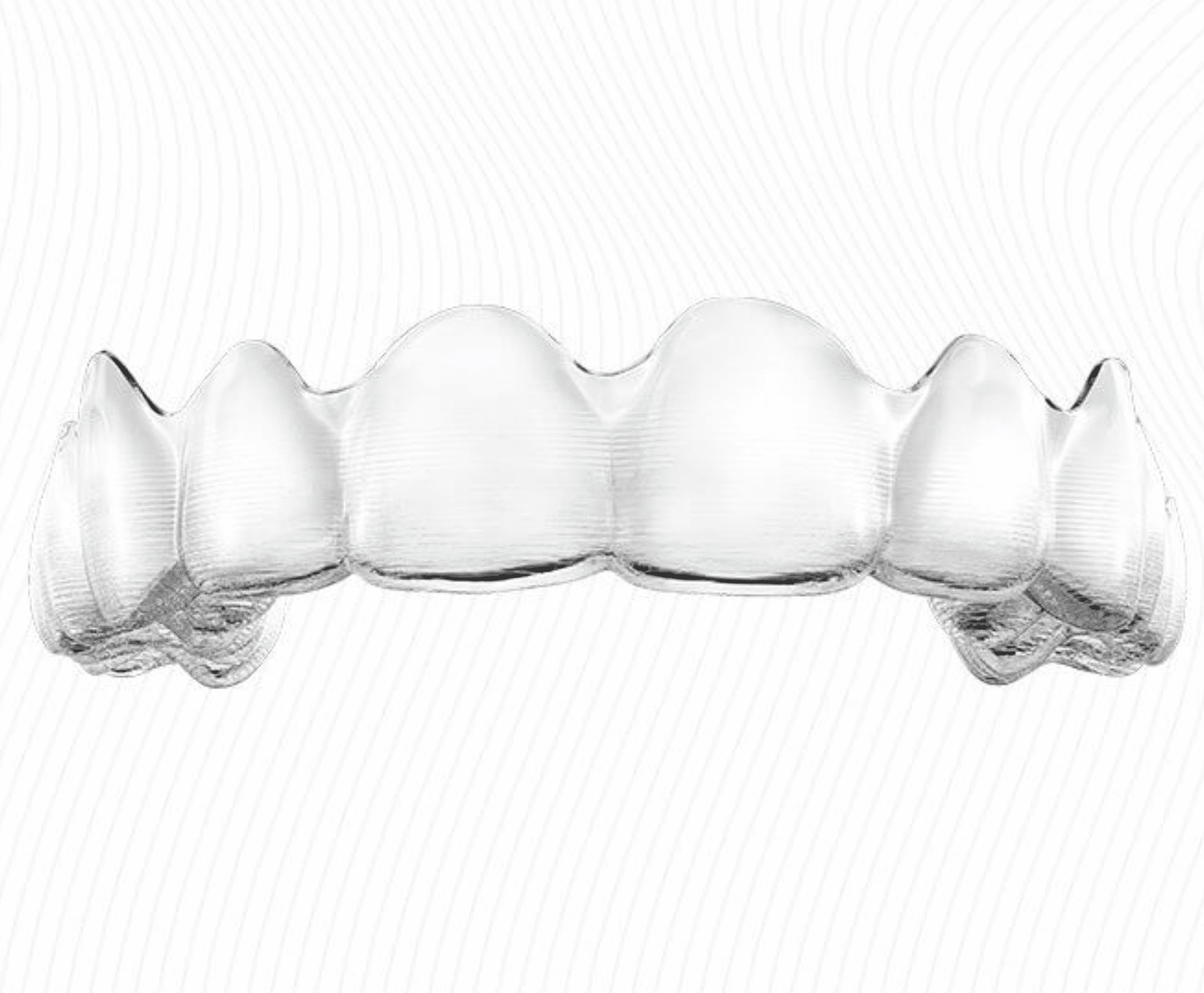 Close up of clear aligner with a wavy light grey pattern in the background.